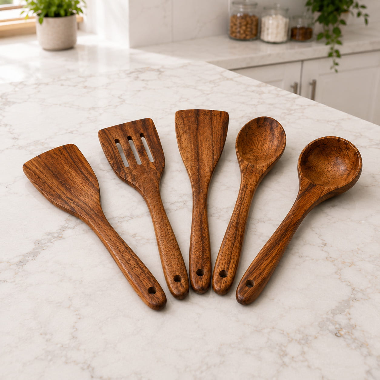 KitchenChomp® Natural Teakwood Cooking Utensils