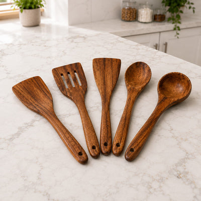KitchenChomp® Natural Teakwood Cooking Utensils